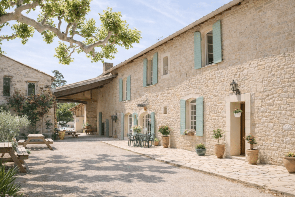 Bâtisse provençale en pierre du Camping Saint Gabriel à Tarascon