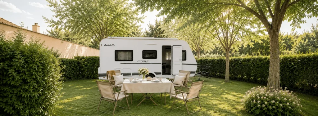 Emplacement spacieux et ombragé pour caravane au Camping Saint Gabriel à Tarascon