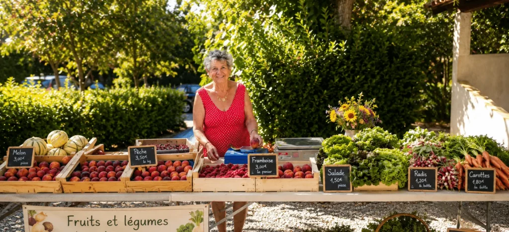 Lokale markt met verse streekproducten op Camping Saint-Gabriel in de Provence