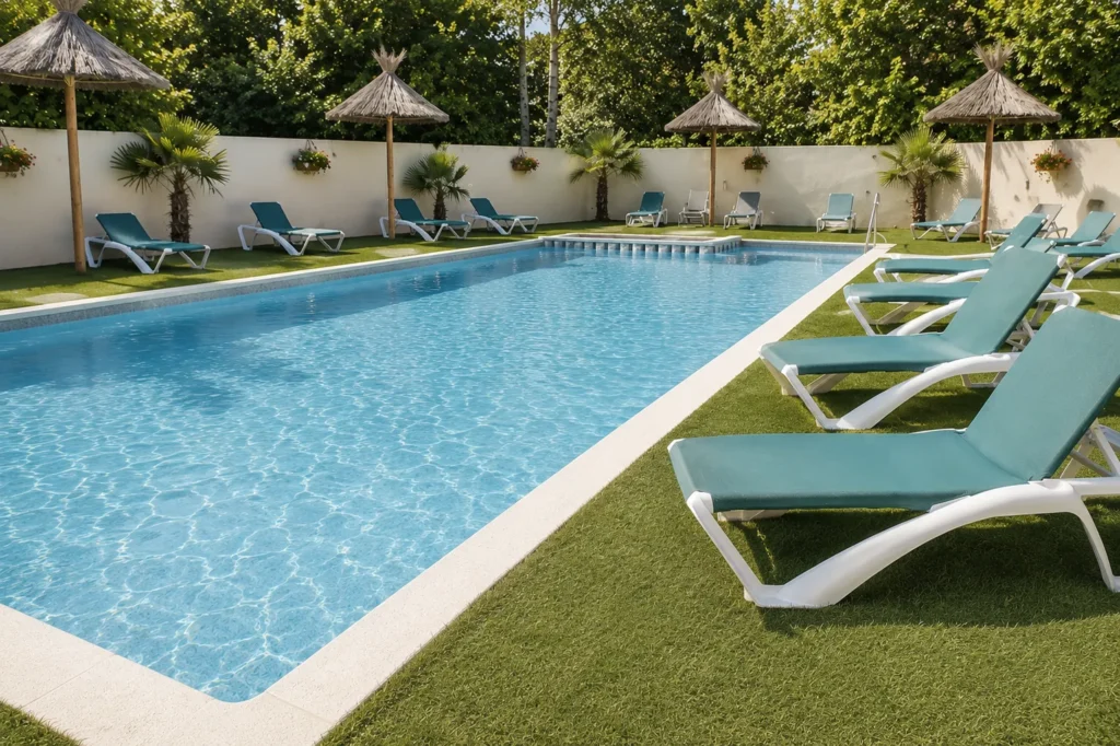 Piscine chauffée avec transats et espaces ombragés au Camping Saint Gabriel à Tarascon