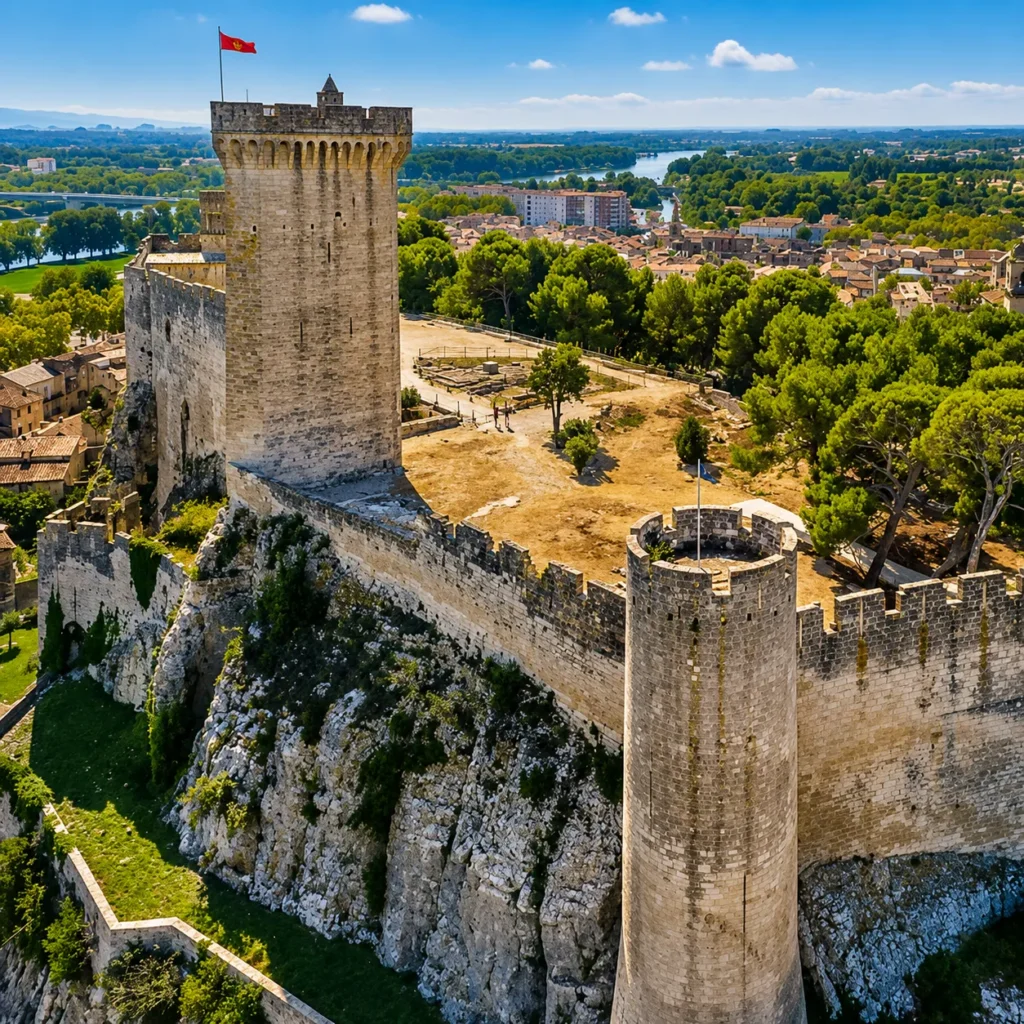 Château médiéval de Beaucaire dominant le Rhône dans le Gard