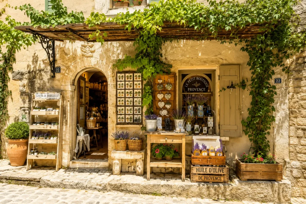 Gevel van een ambachtelijke winkel in de straatjes van Les Baux-de-Provence
