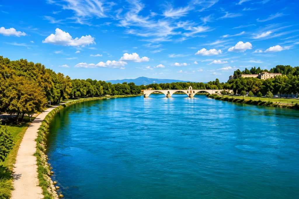 Paysage du Rhône au cœur de la Provence entre Arles et les Alpilles