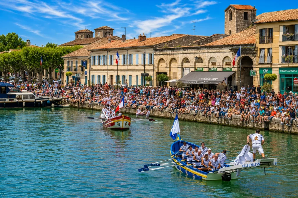 Fête traditionnelle sur les quais de Beaucaire au bord du Rhône